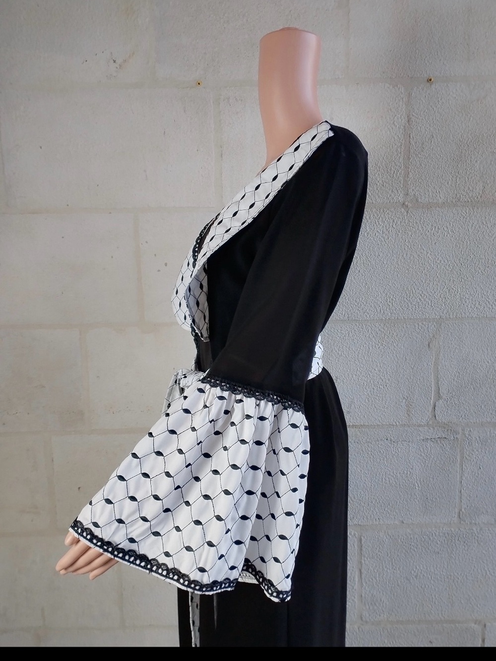 Palestinian Black and White Bell Sleeve keffiyeh Wrap Dress